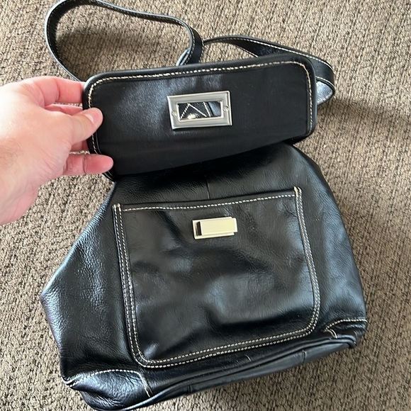 Black Faux Leather Sling Shoulder Bag with Silver Hardware - Picture 4 of 4